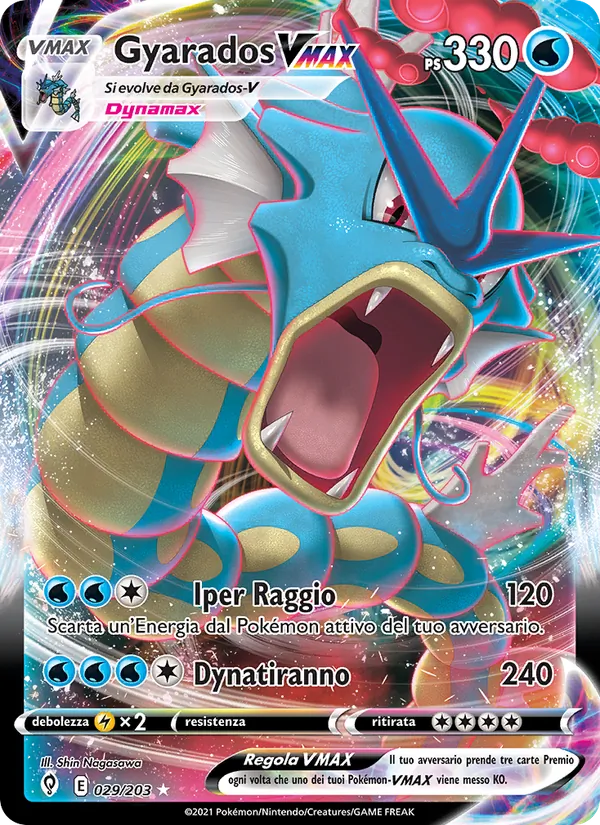 Carta Gyarados VMAX dell'espansione Evoluzioni Eteree, numero 29/203