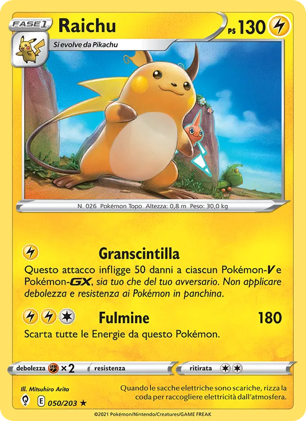 Carta Raichu dell'espansione Evoluzioni Eteree, numero 50/203
