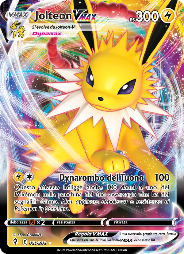 Carta Jolteon VMAX dell'espansione Evoluzioni Eteree, numero 51/203