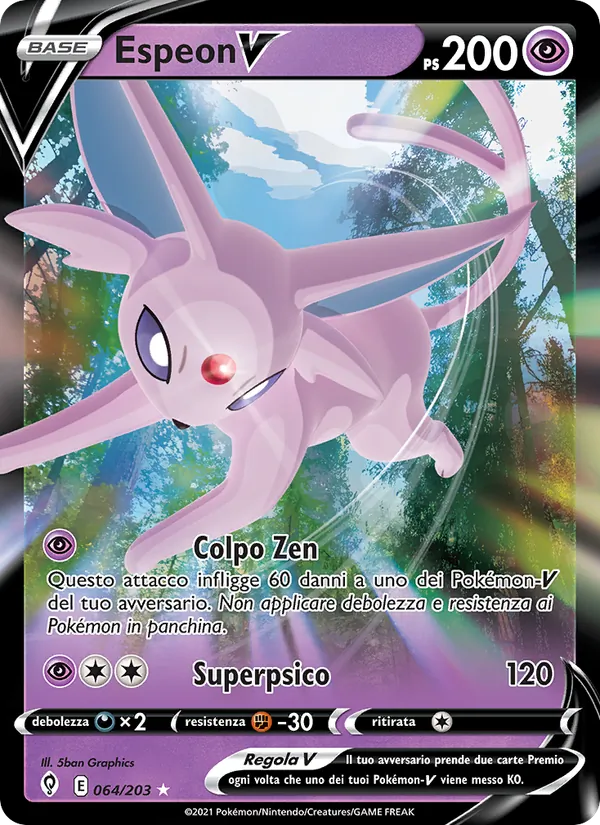 Carta Espeon V dell'espansione Evoluzioni Eteree, numero 64/203