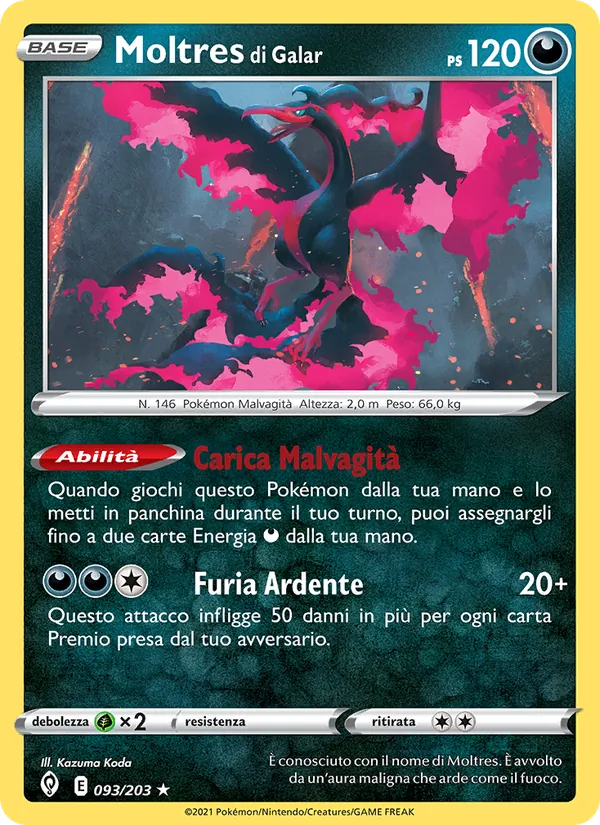 Carta Moltres di Galar dell'espansione Evoluzioni Eteree, numero 93/203