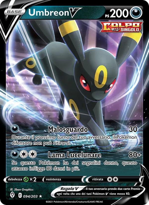 Carta Umbreon V dell'espansione Evoluzioni Eteree, numero 94/203