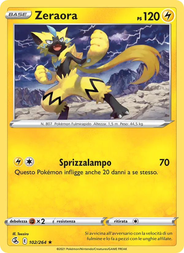 Carta Zeraora dell'espansione Colpo Fusione, numero 102/264