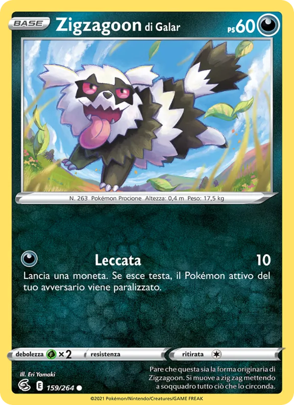 Carta Zigzagoon di Galar dell'espansione Colpo Fusione, numero 159/264