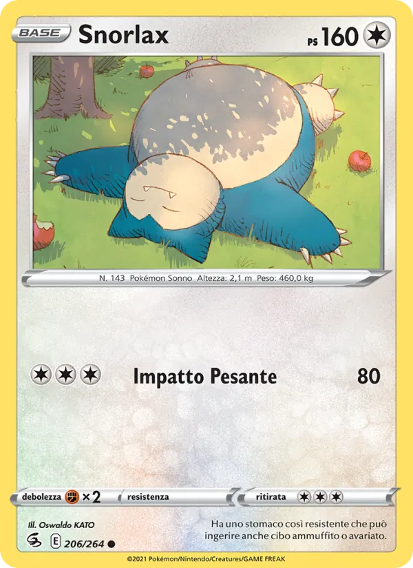 Carta Snorlax dell'espansione Colpo Fusione, numero 206/264