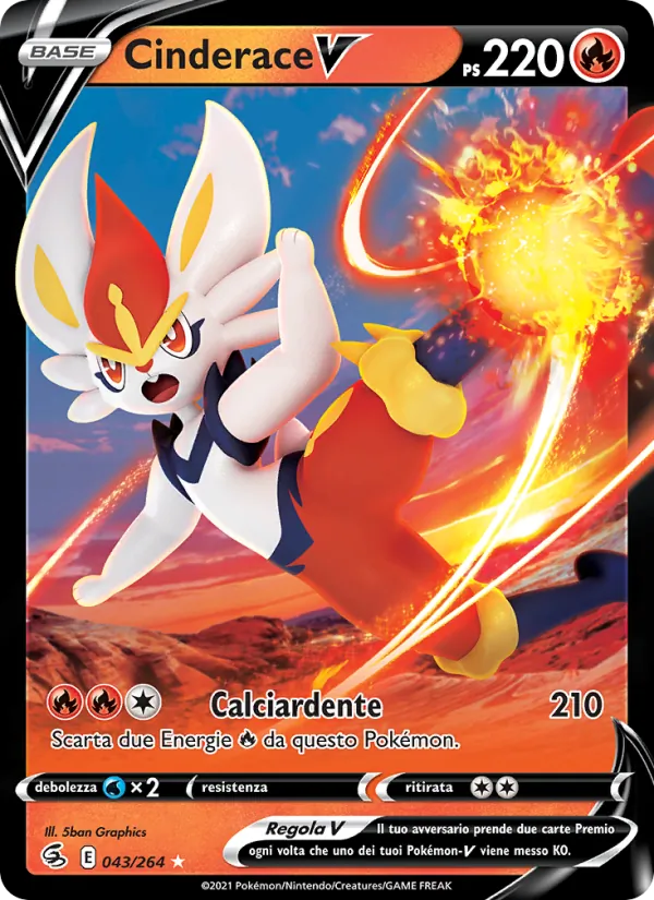 Carta Cinderace V dell'espansione Colpo Fusione, numero 43/264