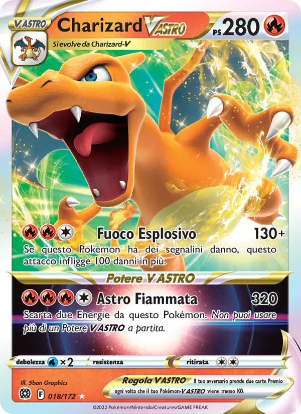 Carta Charizard V ASTRO dell'espansione Astri Lucenti, numero 018/172