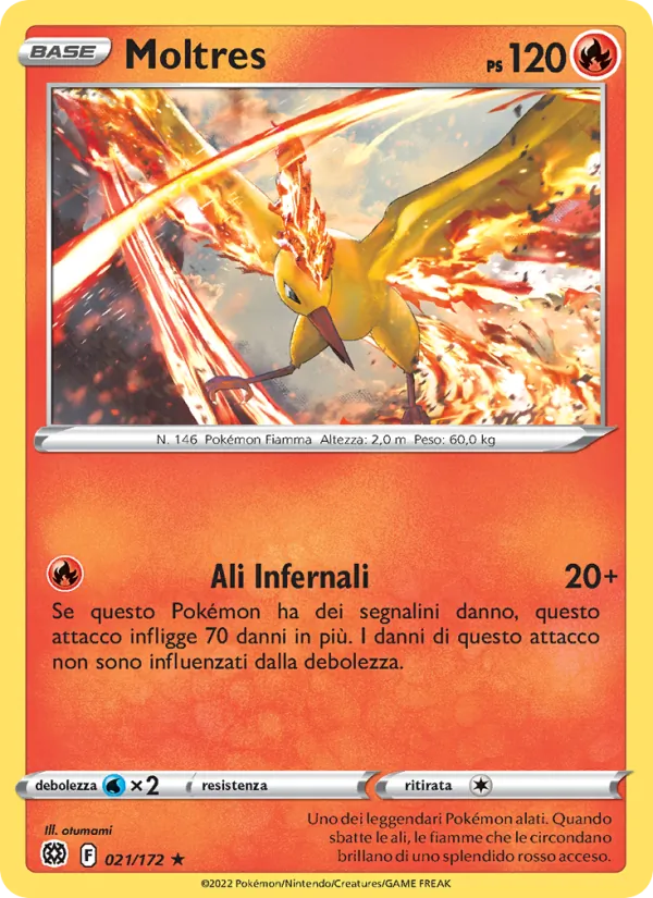 Carta Moltres dell'espansione Astri Lucenti, numero 021/172