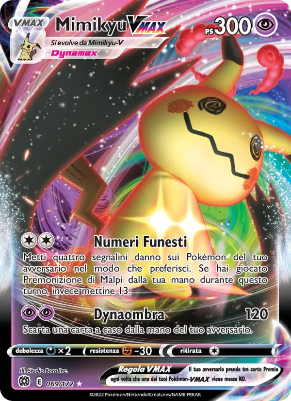 Carta Mimikyu VMAX dell'espansione Astri Lucenti, numero 069/172
