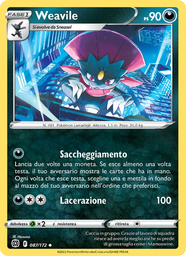Carta Weavile dell'espansione Astri Lucenti, numero 087/172