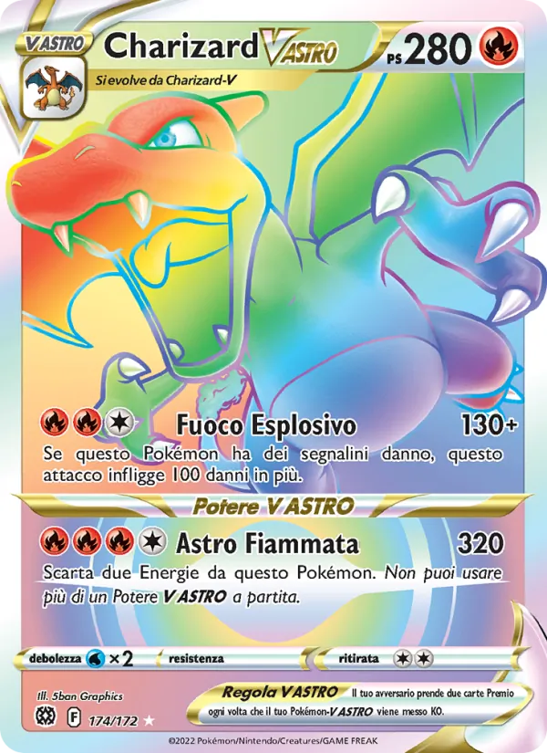 Carta Charizard V ASTRO dell'espansione Astri Lucenti, numero 174/172