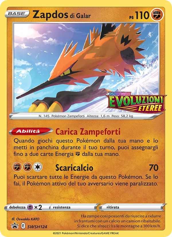 Carta Zapdos di Galar dell'espansione SPSC Promo, numero SWSH124/307