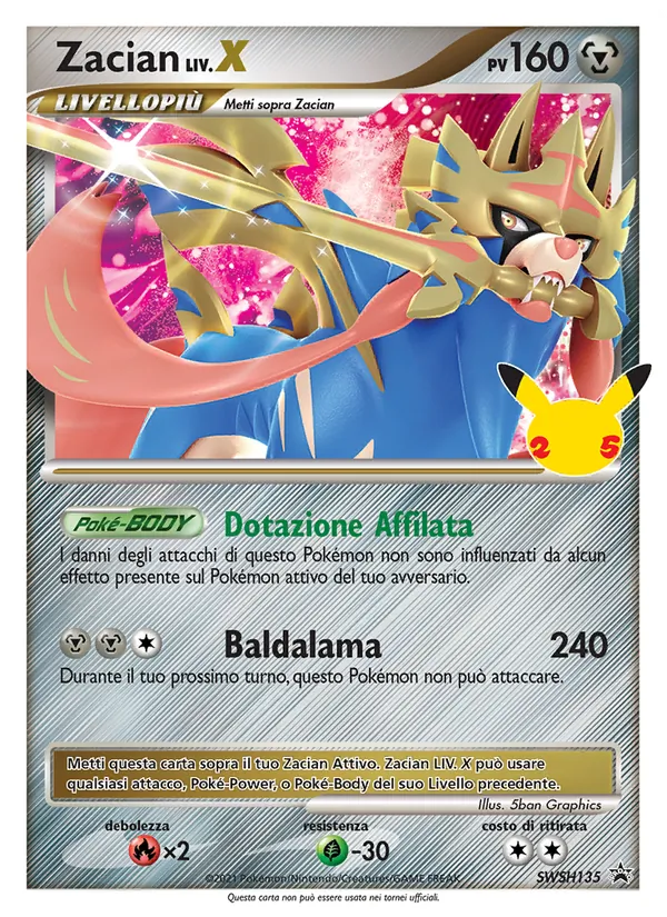 Carta Zacian dell'espansione SPSC Promo, numero SWSH135/307