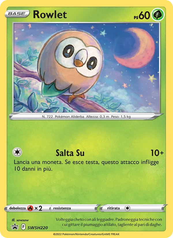 Carta Rowlet dell'espansione SPSC Promo, numero SWSH220/307