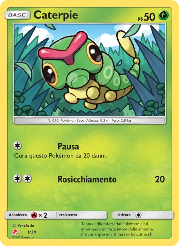 Carta Caterpie dell'espansione Sole e Luna trainer Kit (Lycanroc), numero 1/30