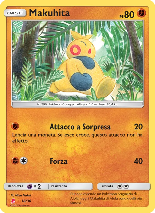 Carta Makuhita dell'espansione Sole e Luna trainer Kit (Lycanroc), numero 18/30
