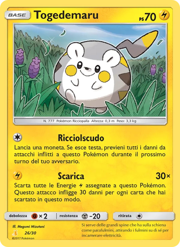 Carta Togedemaru dell'espansione Sole e Luna trainer Kit (Alolan Raichu), numero 26/30