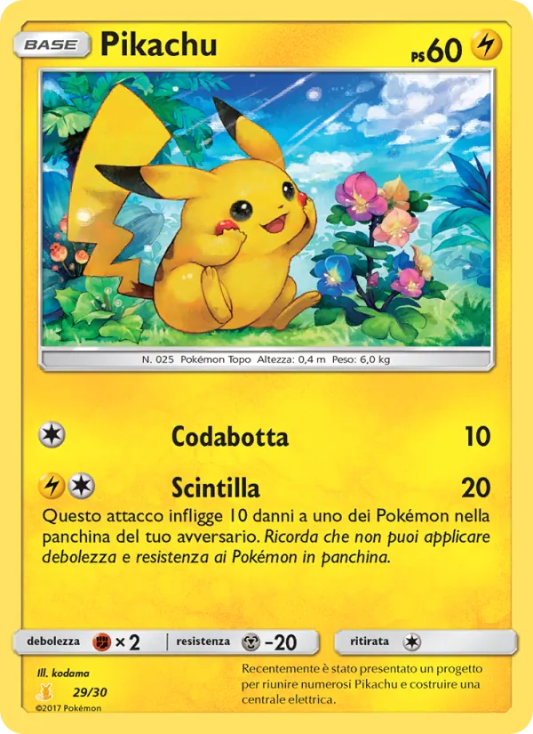 Carta Pikachu dell'espansione Sole e Luna trainer Kit (Alolan Raichu), numero 29/30