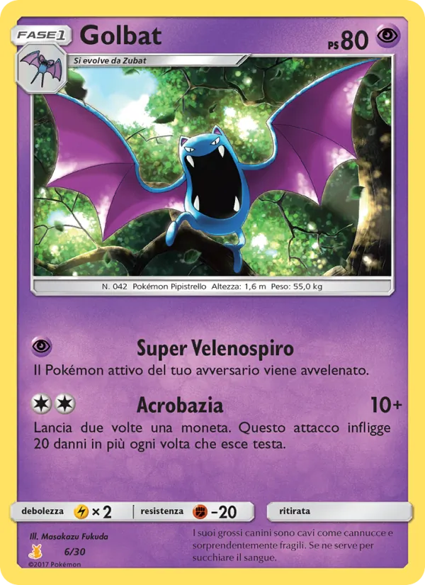 Carta Golbat dell'espansione Sole e Luna trainer Kit (Alolan Raichu), numero 6/30