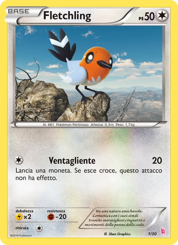Kartu Fletchling dari XY trainer Kit (Sylveon), nomor 1/30