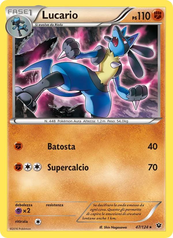 Carta Lucario dell'espansione Destini Incrociati, numero 47/124