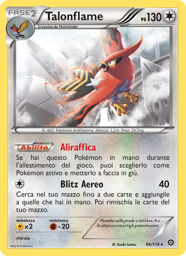 Carta Talonflame dell'espansione Vapori Accesi, numero 96/114