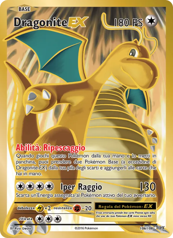 Carta Dragonite EX dell'espansione Evoluzioni, numero 106/108