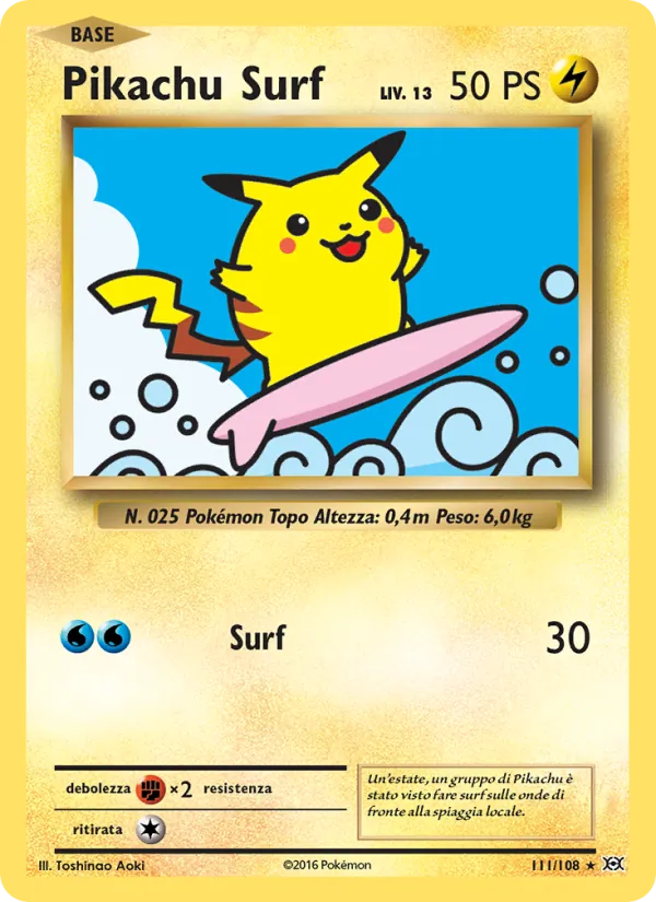 Carta Pikachu Surf dell'espansione Evoluzioni, numero 111/108