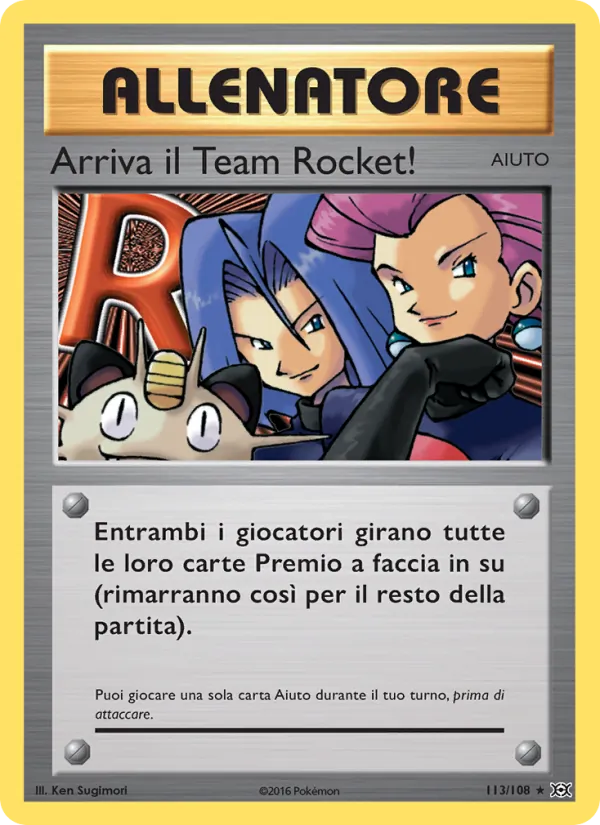 Carta Arriva il Team Rocket! dell'espansione Evoluzioni, numero 113/108