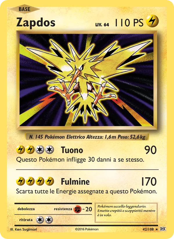Carta Zapdos dell'espansione Evoluzioni, numero 42/108