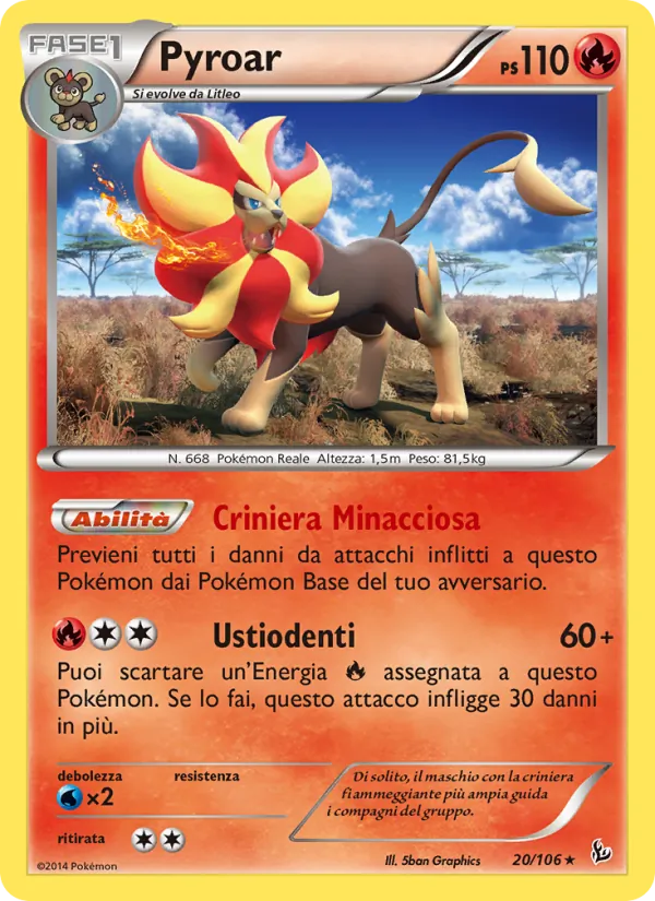 Carta Pyroar dell'espansione Fuoco Infernale, numero 20/106