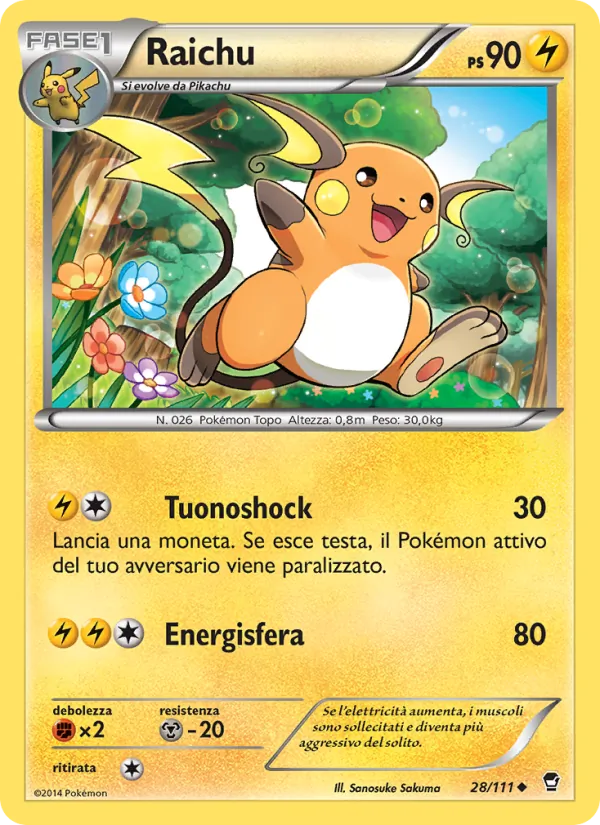 Carta Raichu dell'espansione Colpi Furiosi, numero 28/111