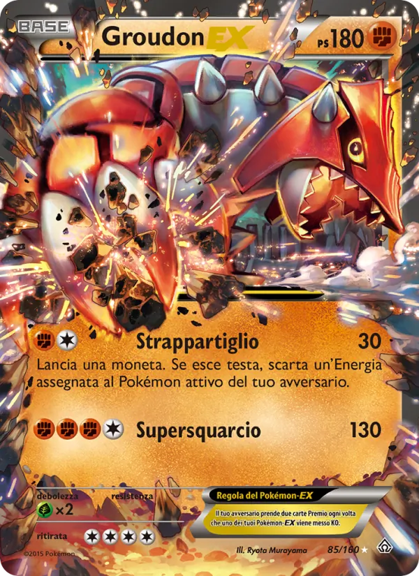 Carta Groudon EX dell'espansione Scontro Primordiale, numero 85/160