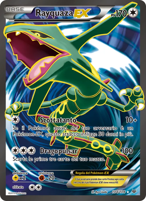 Carta Rayquaza EX dell'espansione Furie Volanti, numero 104/108