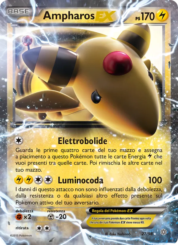 Carta Ampharos EX dell'espansione Antiche Origini, numero 27/98