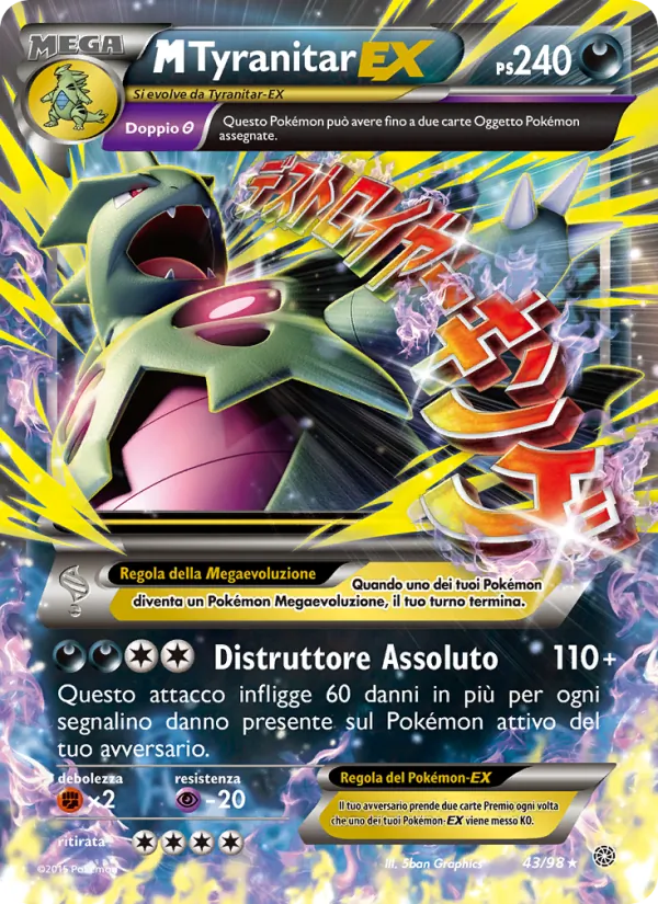 Carta M Tyranitar EX dell'espansione Antiche Origini, numero 43/98