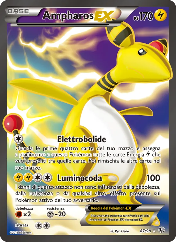 Carta Ampharos EX dell'espansione Antiche Origini, numero 87/98