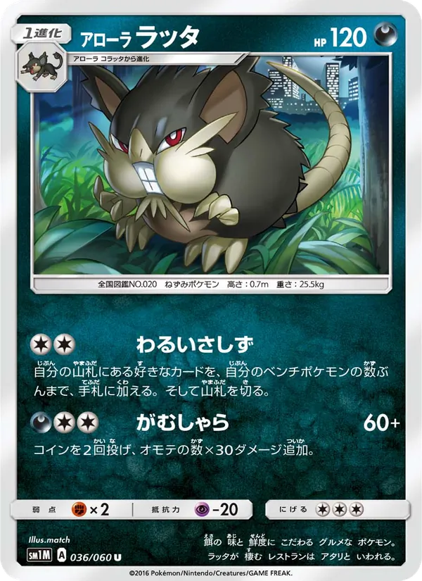 Kaart Alolan Raticate uit コレクションムーン, nummer 036/60