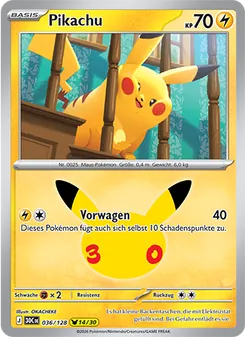 Karte Pikachu aus 30 Jahre, Nummer 036/128