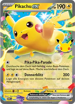 Karte Pikachu-ex aus 30 Jahre, Nummer 053/128