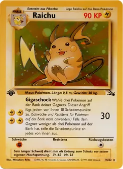 Karte Raichu aus Fossil, Nummer 14/62