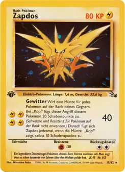 Karte Zapdos aus Fossil, Nummer 15/62