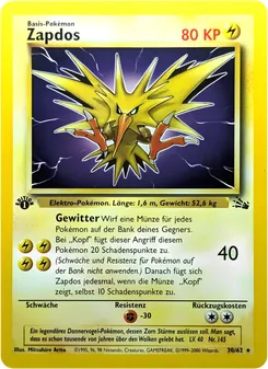 Karte Zapdos aus Fossil, Nummer 30/62