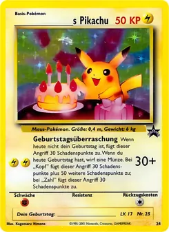 Karte S Pikachu aus Wizards Black Star Promos, Nummer 24/53