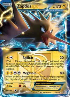 Karte Zapdos-EX aus Plasma-Sturm, Nummer 48/135