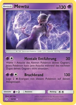 Karte Mewtu aus Meisterdetektiv Pikachu, Nummer 12/18