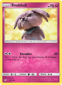 Karte Snubbull aus Meisterdetektiv Pikachu, Nummer 15/18