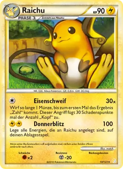 Karte Raichu aus HeartGold SoulSilver, Nummer 10/123