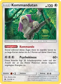 Karte Kommandutan aus Sonne & Mond, Nummer 113/149