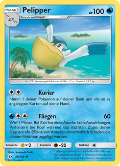 Karte Pelipper aus Sonne & Mond, Nummer 38/149